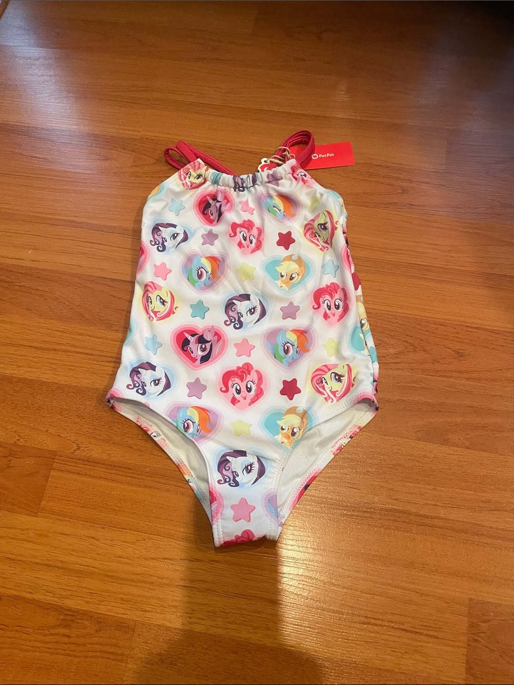 Pat Pat My Little Pony White Swimsuit with Pink Straps and Multi-Color Ponies